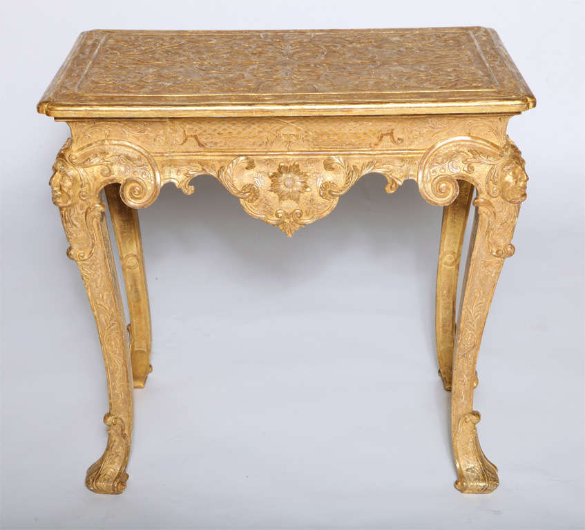 Very Fine Queen Anne Giltwood Strapwork Console Table