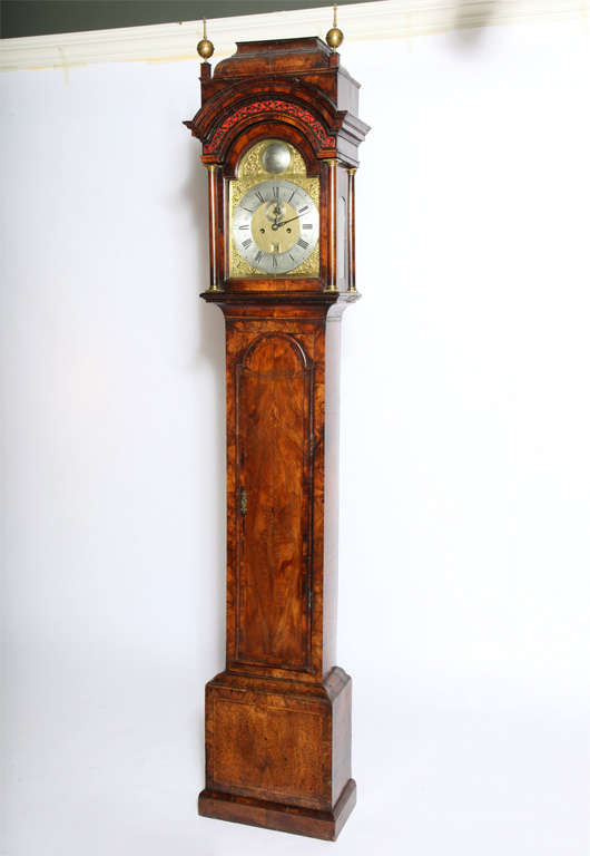 Important Queen Anne walnut tall case clock.