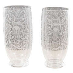 Pair of Art Deco Etched Crystal Vases by Baccarat