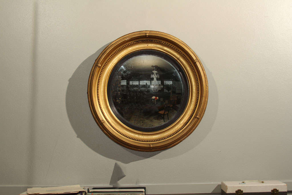 Regency Gilt Wood Round Convex Mirror