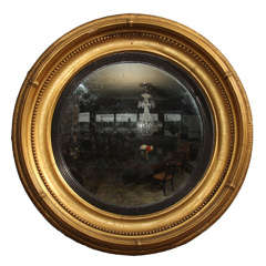 Antique Regency Gilt Wood Round Convex Mirror