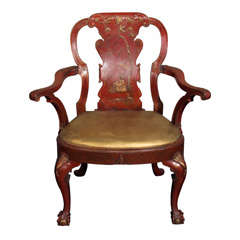 Early 20th Century George II Style Scarlet Japanned Armchair
