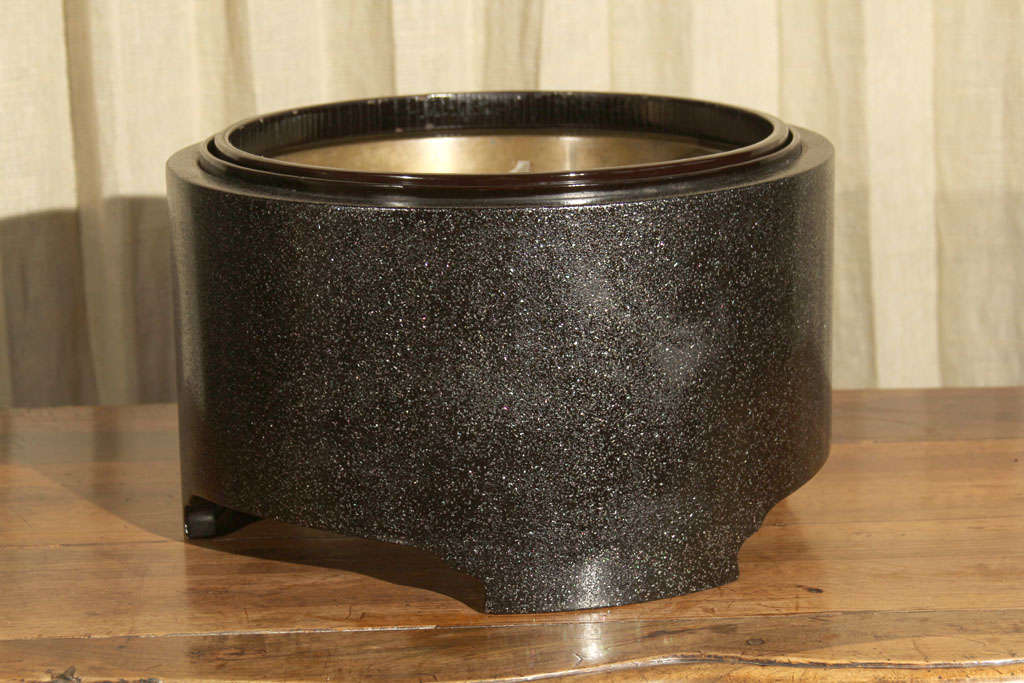 Large Japanese Black Lacquer Hibachi With Inlaid Mother of Pearl