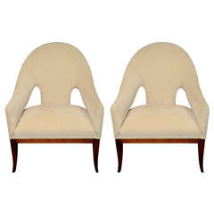Pair of Art Deco Sycamore Wood Chairs with Spoon Back Design