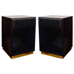 Pair of Black Lacquered End Tables by Milo Baughman