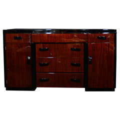 Art Deco Sideboard in Book Matched Mahogany and Black Lacquer