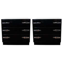 Pair of Black Lacquered Chests/Nightstands 