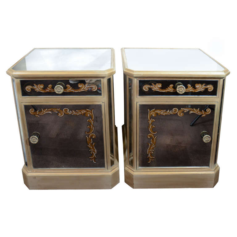 Pair of 1940's Hollywood Mirrored End Tables/Night Stands