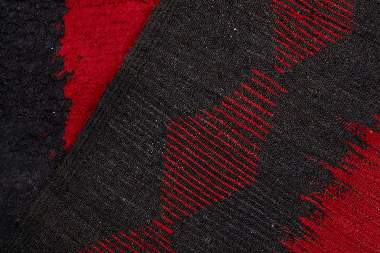 Mid-20th Century Vintage Rehamna Red and Blue Minimalist Berber Rug For Sale