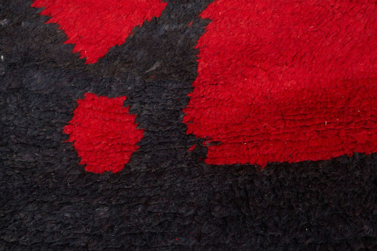 Wool Vintage Rehamna Red and Blue Minimalist Berber Rug For Sale