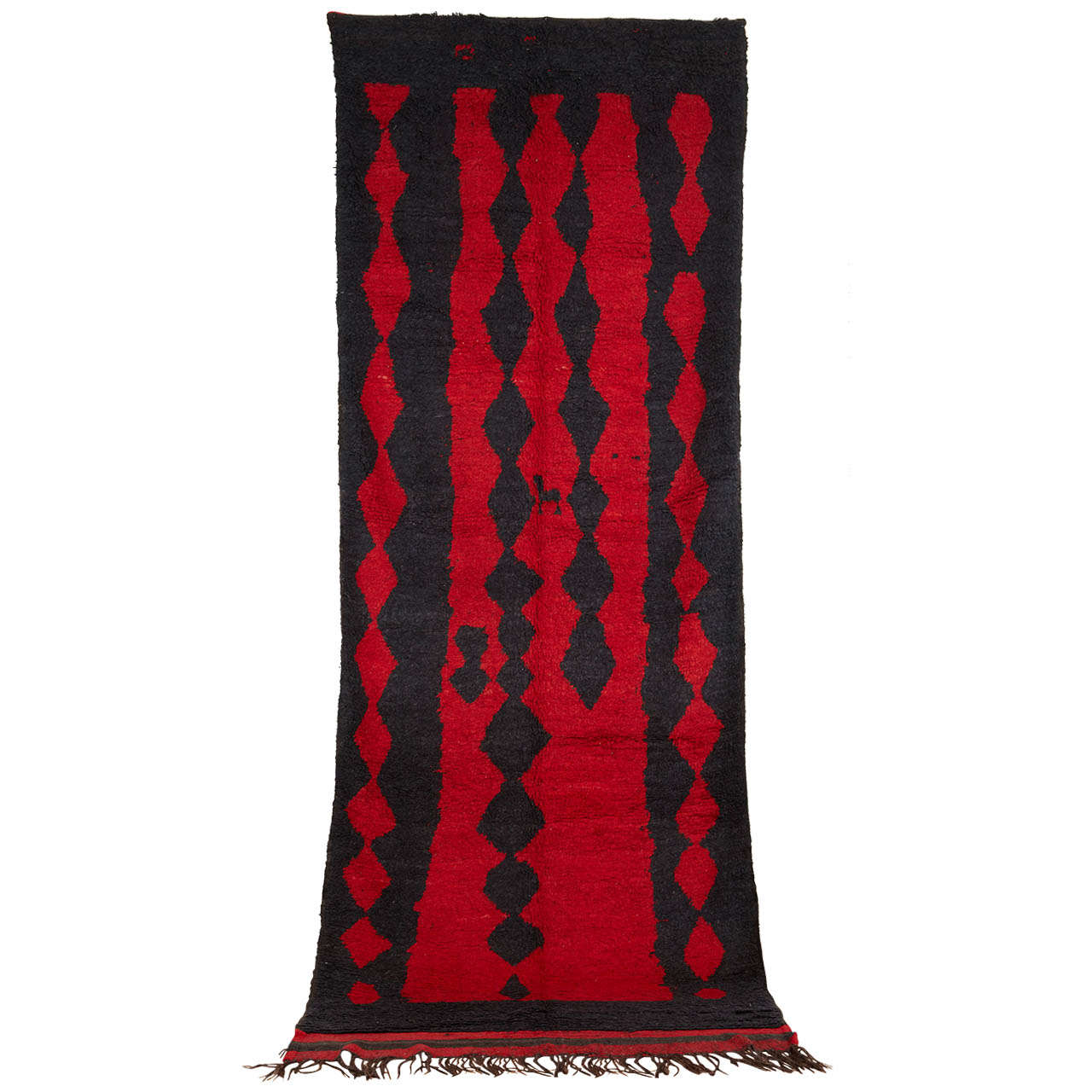 Vintage Rehamna Red and Blue Minimalist Berber Rug For Sale
