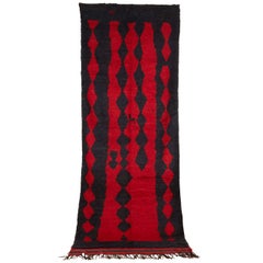 Vintage Rehamna Red and Blue Minimalist Berber Rug