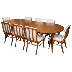 T.H. Robsjohn-Gibbings Set of 8 Chairs With Dining Table In the Style of the Designer
