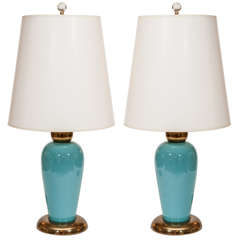Vintage "Tiffany" Blue Ceramic Lamps
