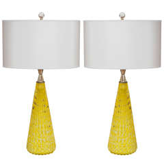 Vintage Pair of  Citrus Yellow Murano Lamps Attributed to Barovier 
Toso