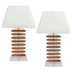 Vintage Pair of Lucite and Bamboo Table Lamps