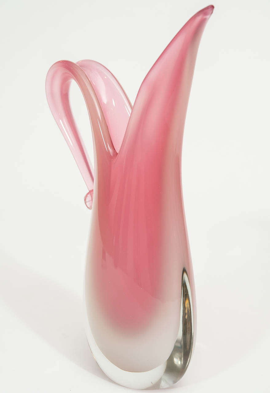 Pink and White Sommerso Murano Vase By Oball 1