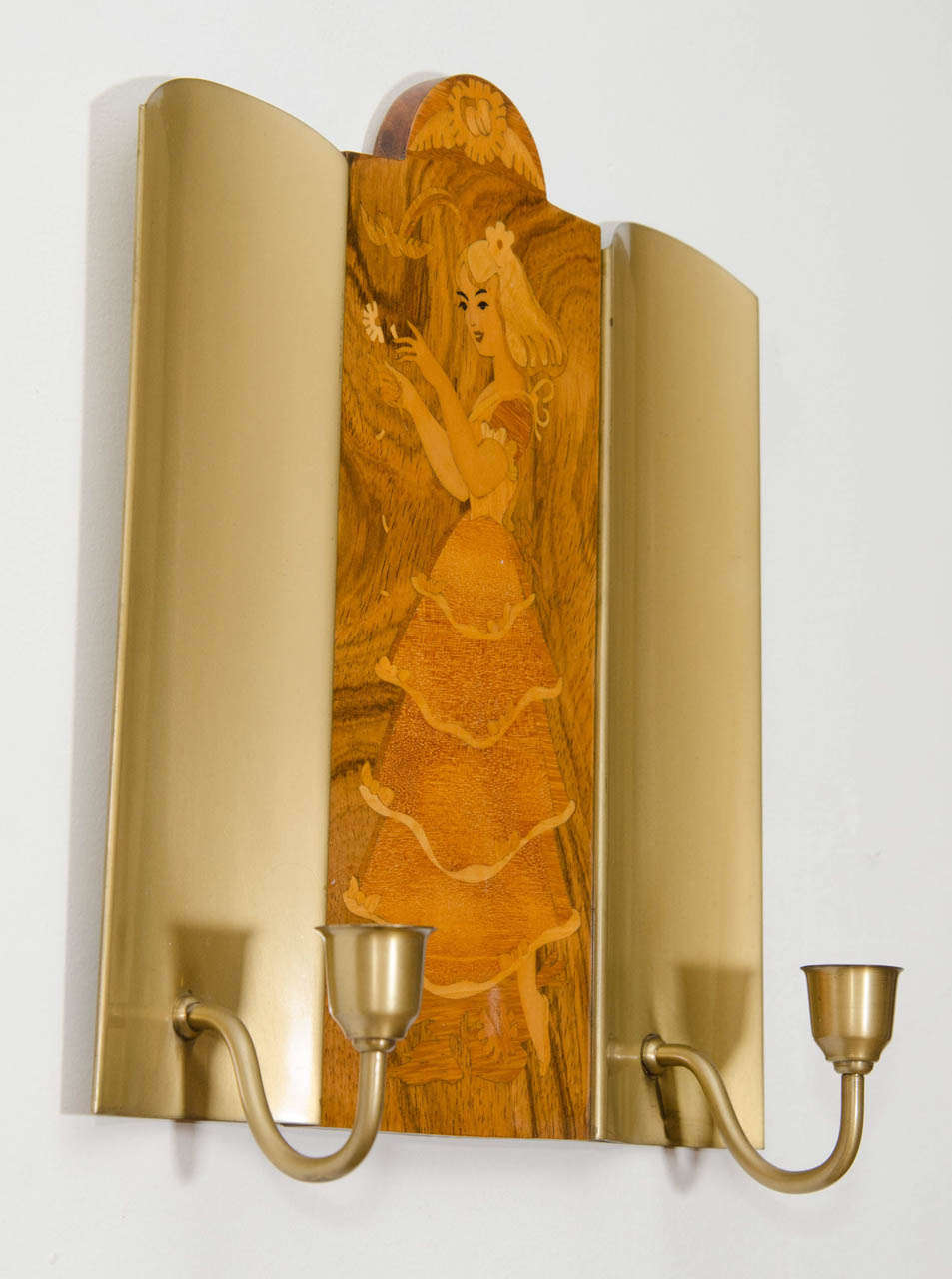 Marquetry Mjolby Intarsia Sconces For Sale