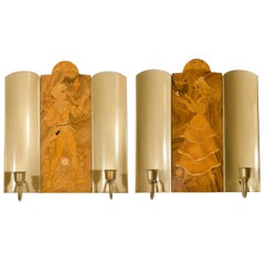 Antique Mjolby Intarsia Sconces