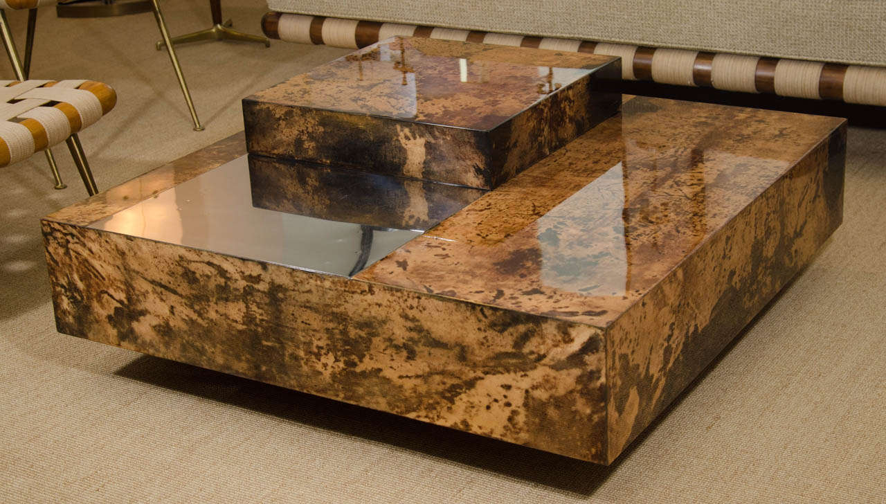 Aldo Tura Opening Square Lacquer Parchment Cocktail Table