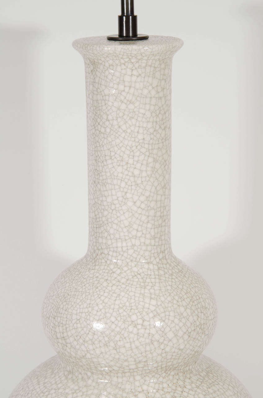 French Large White Crackle Lamp For Sale