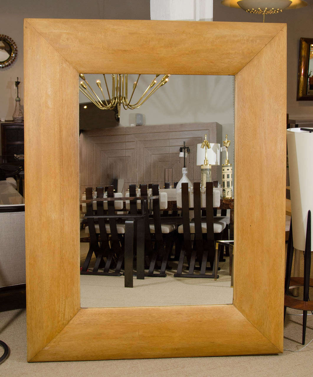 Large Bleached Mahogany Mirror, France, c. 1950’s
68 by 53 in. The wood frame is 12