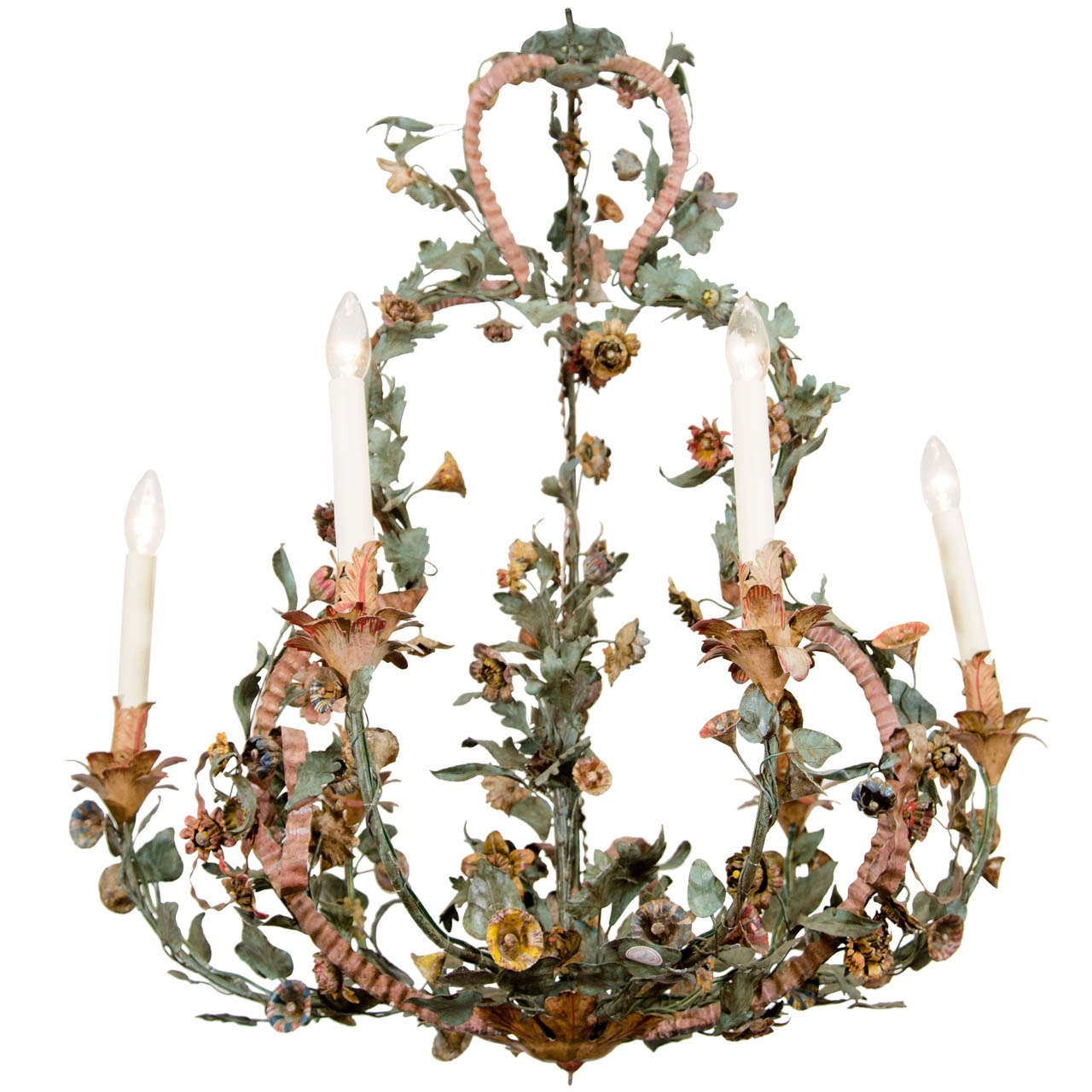 French Louis XV Tole Six Light Chandelier