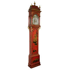 Antique An Impressive Large Scale George II Red Lacquer Long Case Clock
