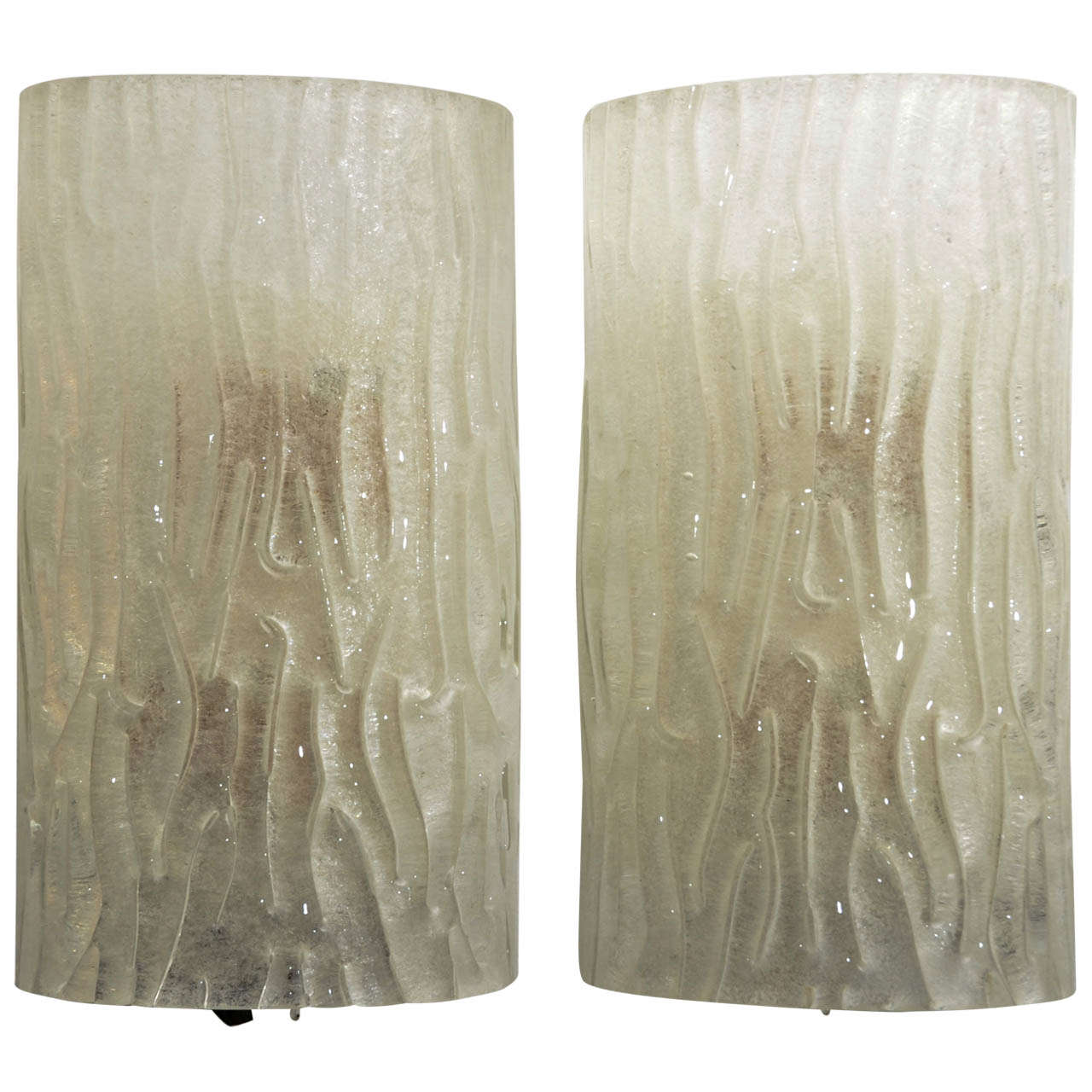 Pair of Textured Murano Glass Demilune Wall Sconces by Artisti Barovier For Sale