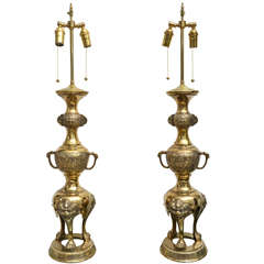 Pair of Brass Clawfoot Lamps