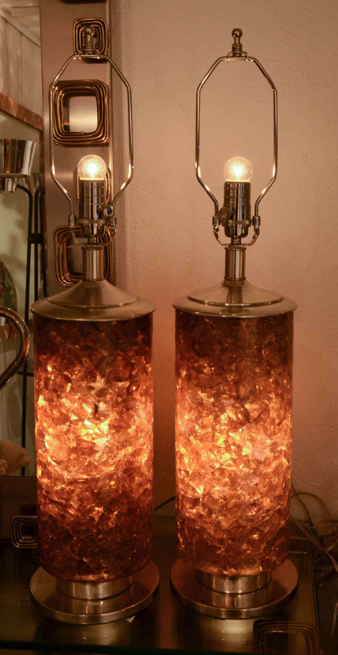 Mid-20th Century Pair of Amber Resin Lamps with Optional Interior Light