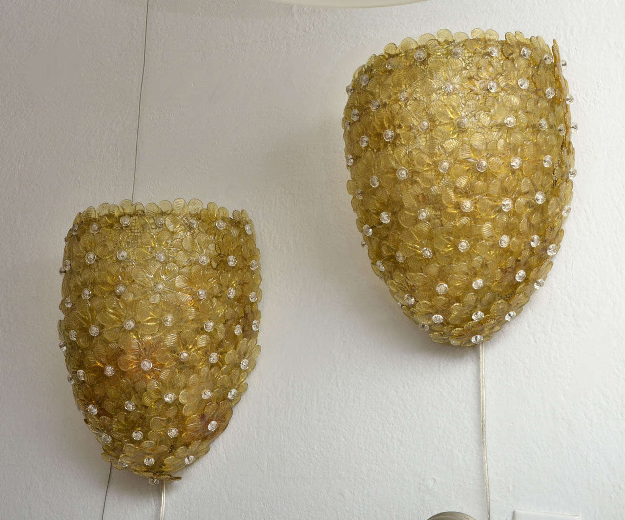 Pair of Bee-Hive Murano Glass Flower Petal Sconces