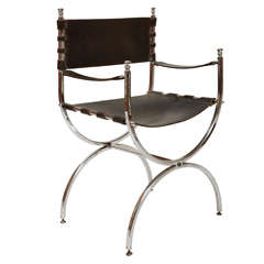 Iron and Leather Chair, 1970s Iron and Leather Chair, 1970s