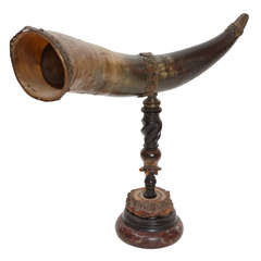 Horn on Hand Carved Base Horn on Hand Carved Base