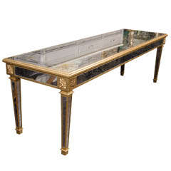 Custom Antique Eglomise Mirror and Goldleaf Detail Center Hall Table