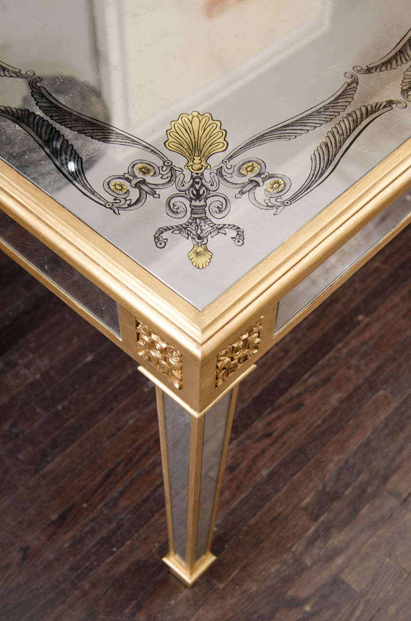 Custom Antique Eglomise Mirror and Goldleaf Detail Center Hall Table at