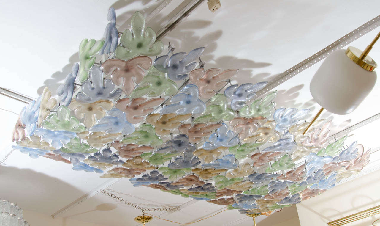 Colorful Murano Glass Leaf Ceiling Fixture by Flavio Poli In Good Condition In New York, NY