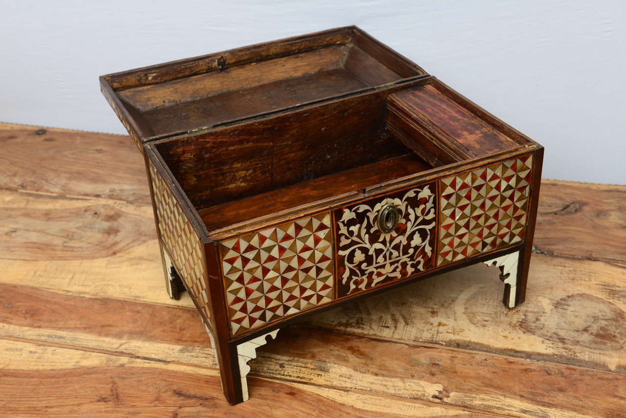 Rare 18th Century Turkish Mother of Pearl Inlaid Chest In Good Condition In West Palm Beach, FL