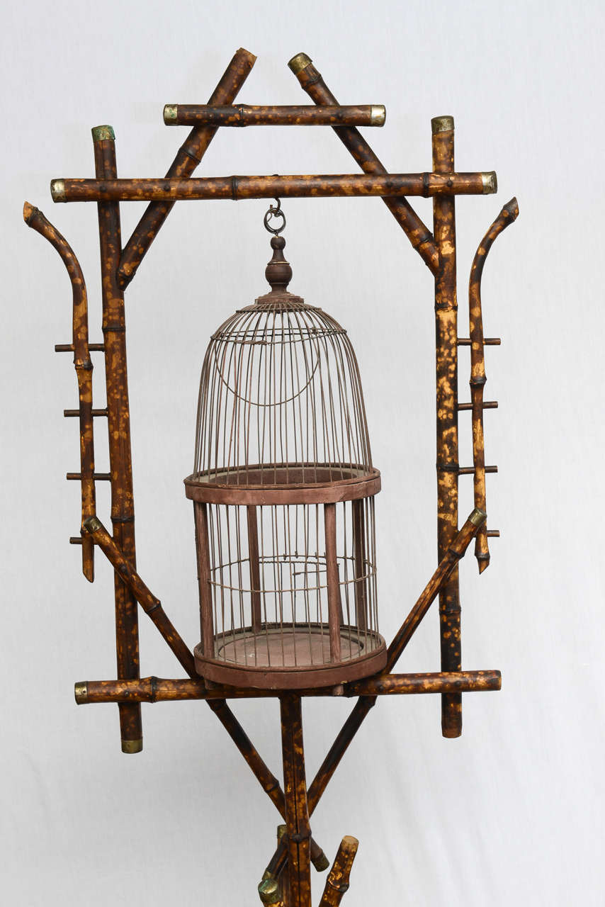 19th Century English Bamboo Bird Cage Stand In Good Condition In West Palm Beach, FL