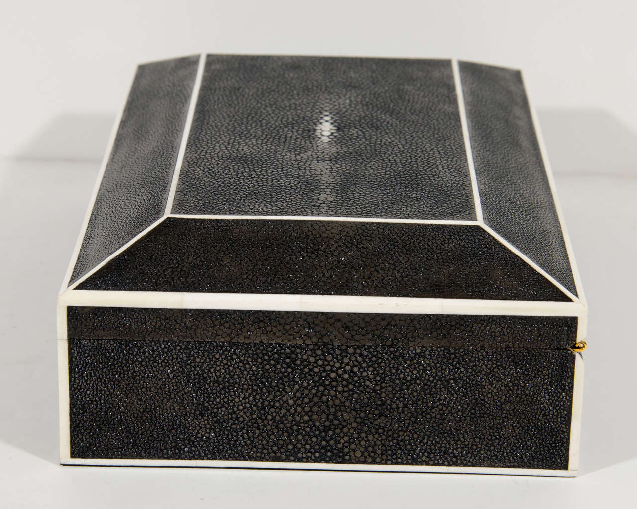 American Large Exotic Shagreen Box with White Bone Inlay