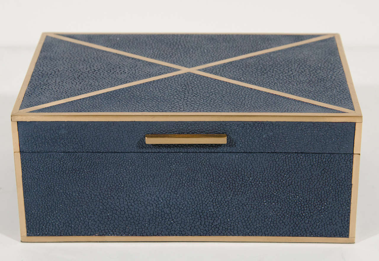 American Blue Shagreen Box with Brass Detailing