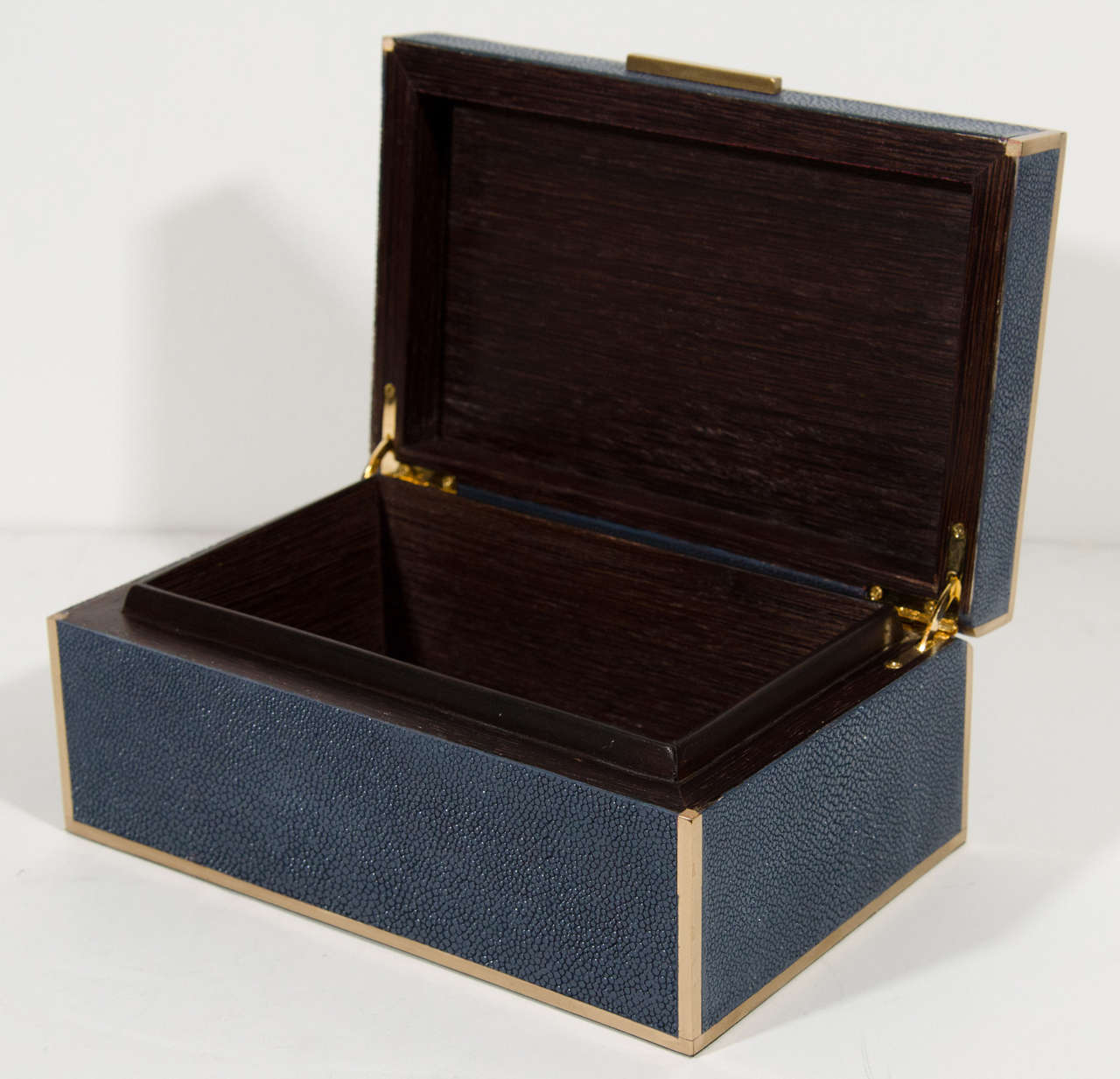 Blue Shagreen Box with Brass Detailing In Excellent Condition In Fort Lauderdale, FL