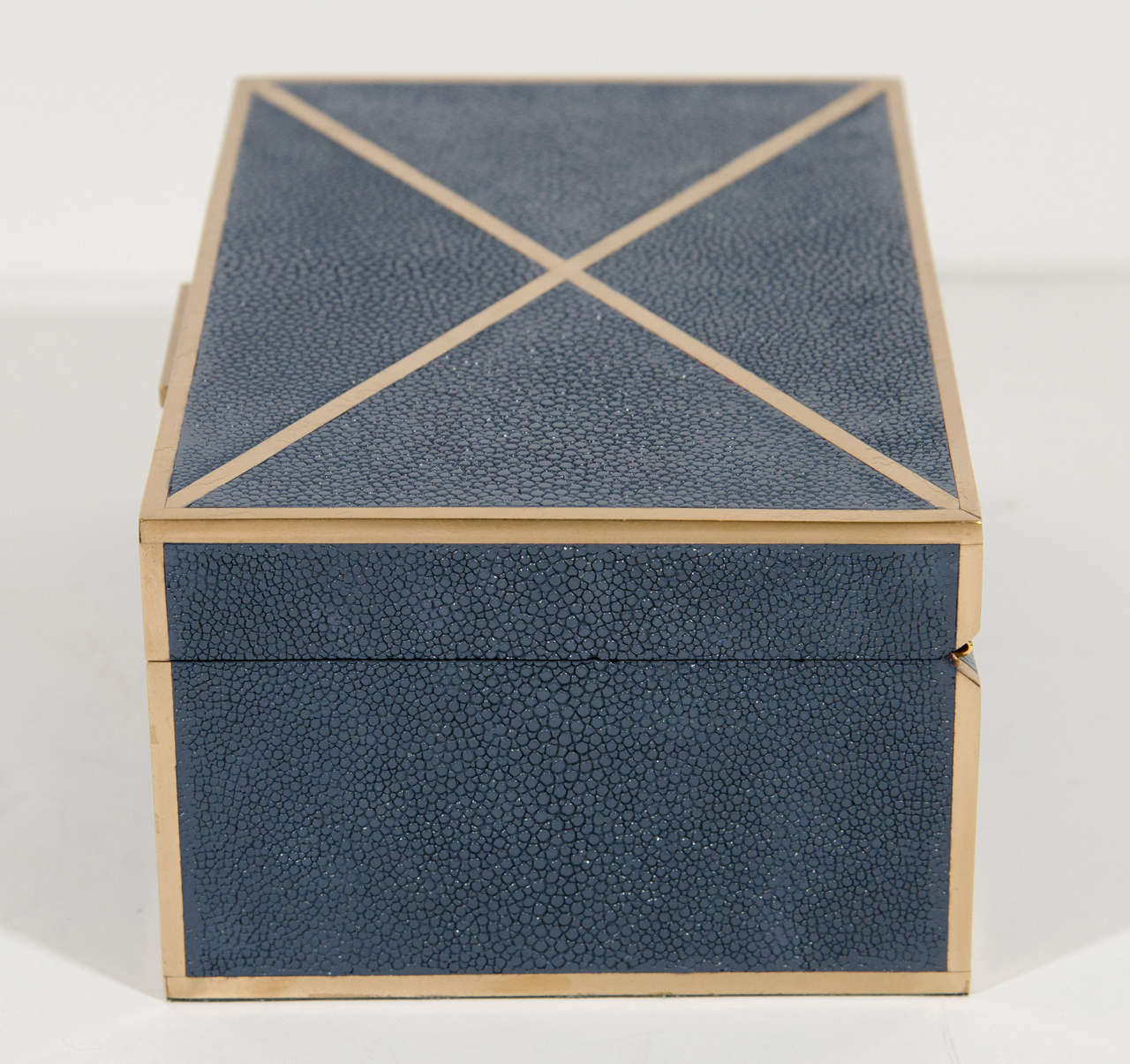 20th Century Blue Shagreen Box with Brass Detailing