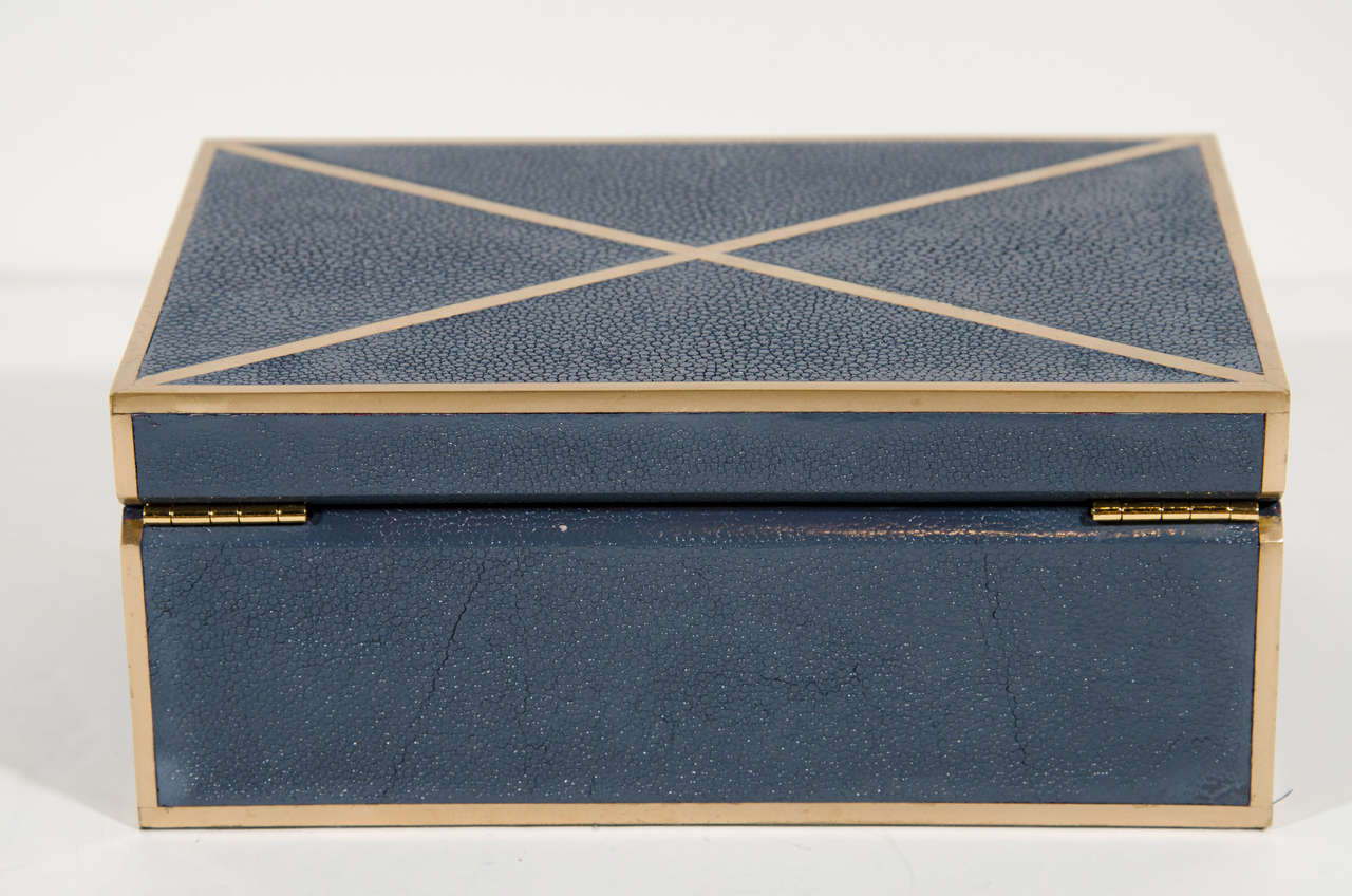 Blue Shagreen Box with Brass Detailing 1
