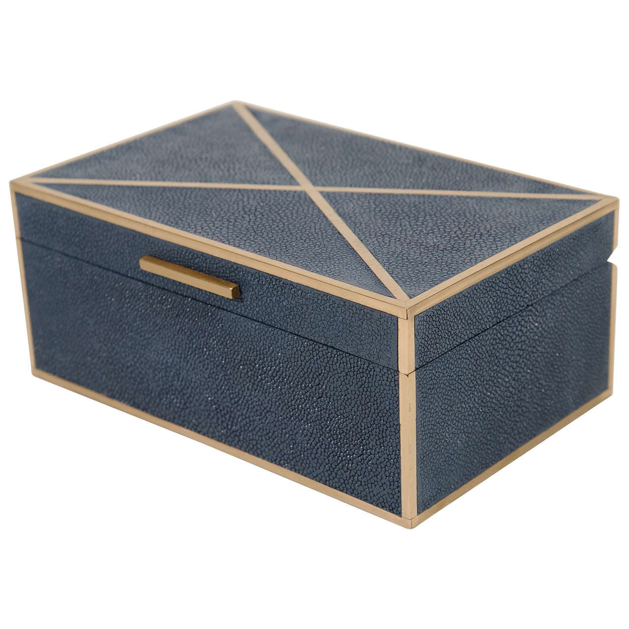 Blue Shagreen Box with Brass Detailing