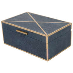 Vintage Blue Shagreen Box with Brass Detailing