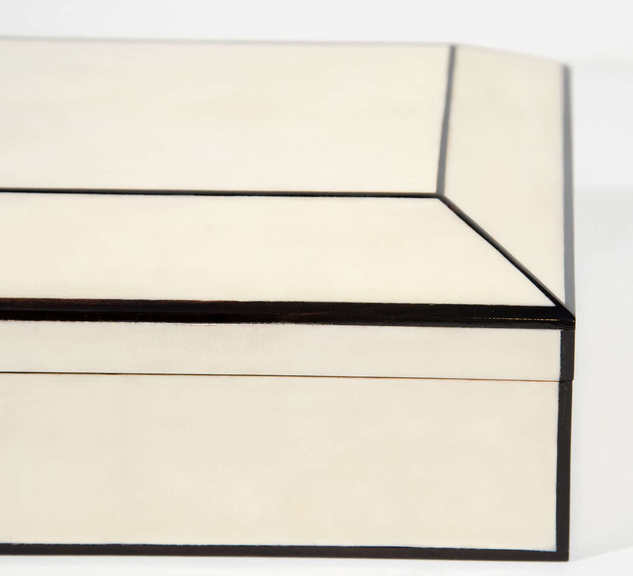 American Creme Lacquered Parchment Box with Ebonized Wood Trim