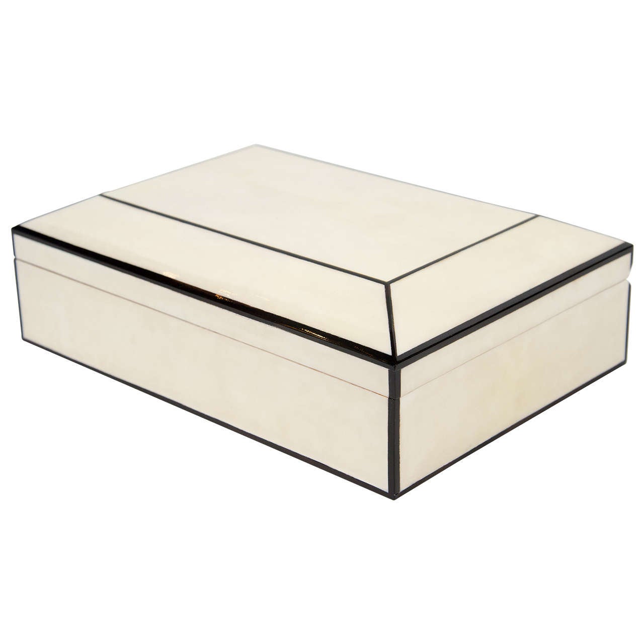 Creme Lacquered Parchment Box with Ebonized Wood Trim