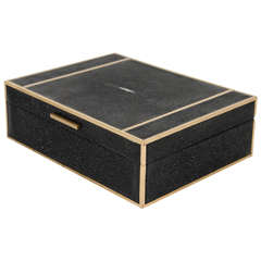 Vintage Stunning Black Shagreen Box with Brass Detailing