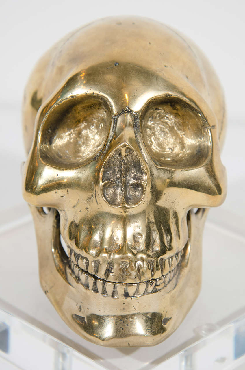 Italian Large Hand-Forged Brass Skull Bookend
